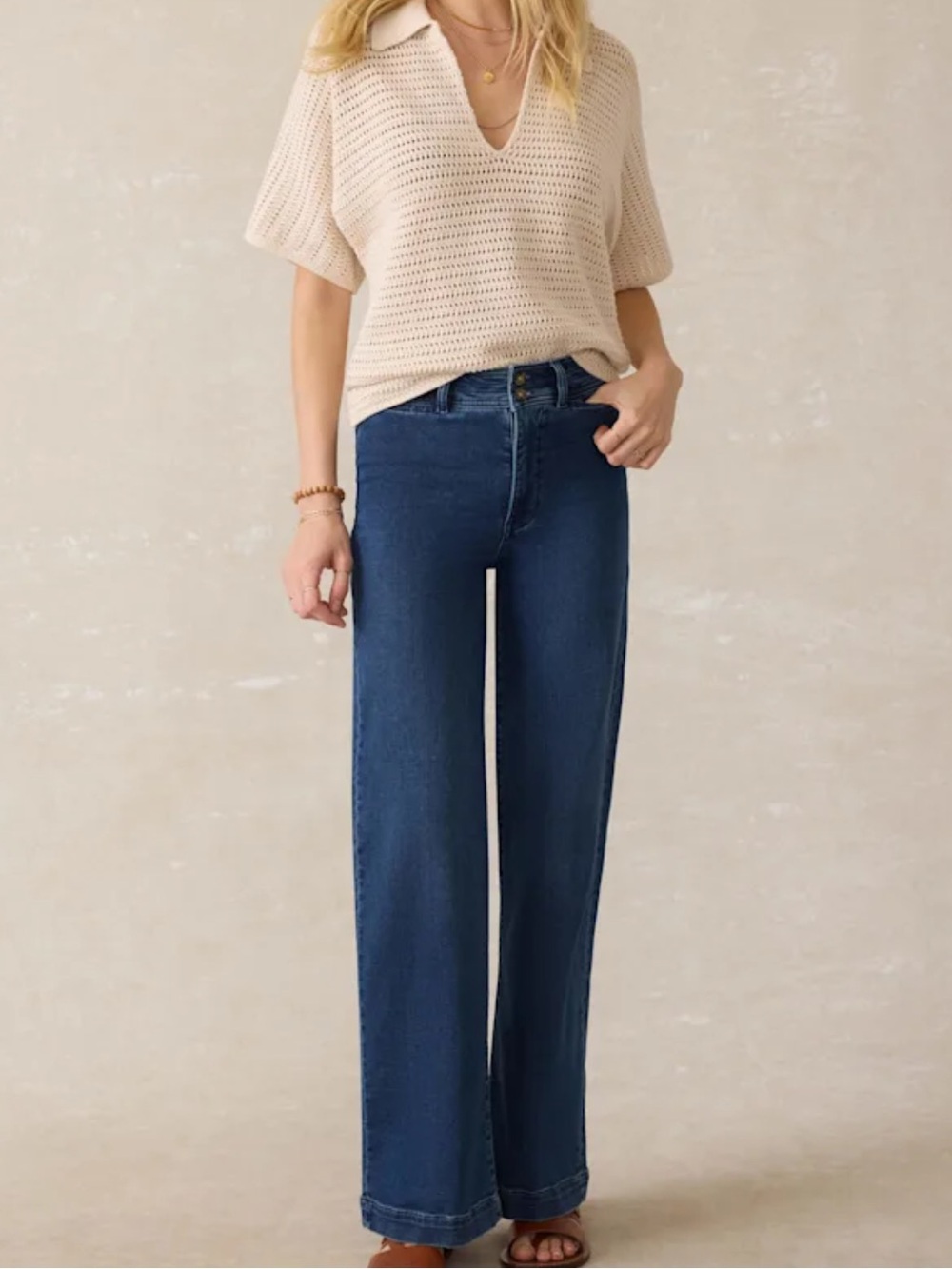 Faherty stretch terry harbor pant Wide-Leg Jeans in creekstone size 26